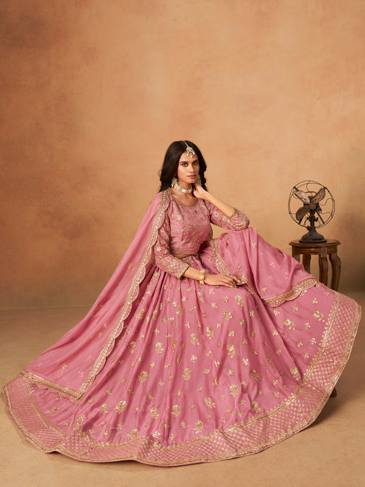 Embroidered Pink Organza Trendy Lehenga Choli