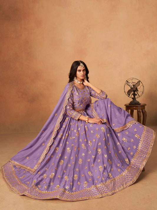 Embroidered Lavender Organza Trendy Lehenga Choli