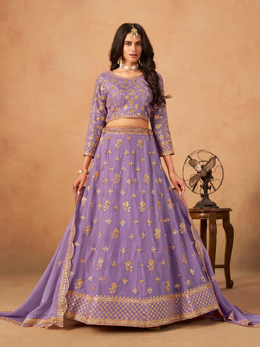 Embroidered Lavender Organza Trendy Lehenga Choli