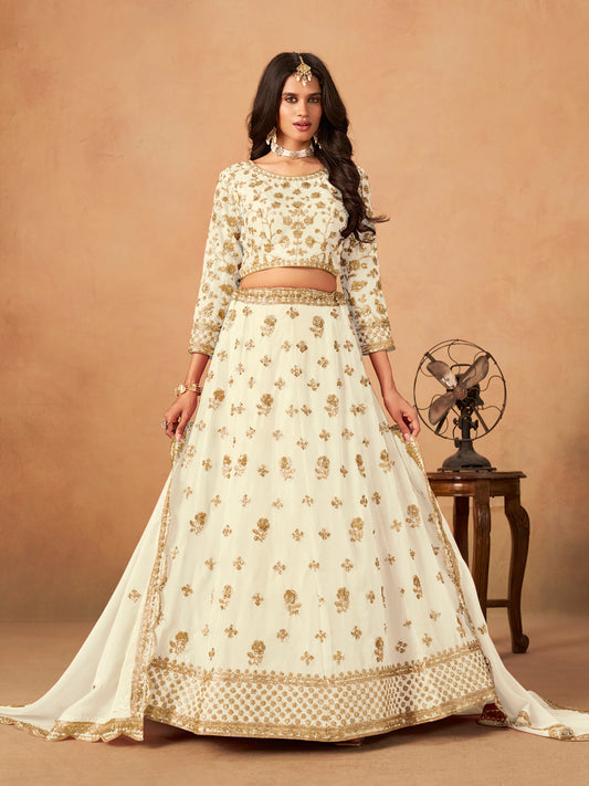 Embroidered White Organza Trendy Lehenga Choli