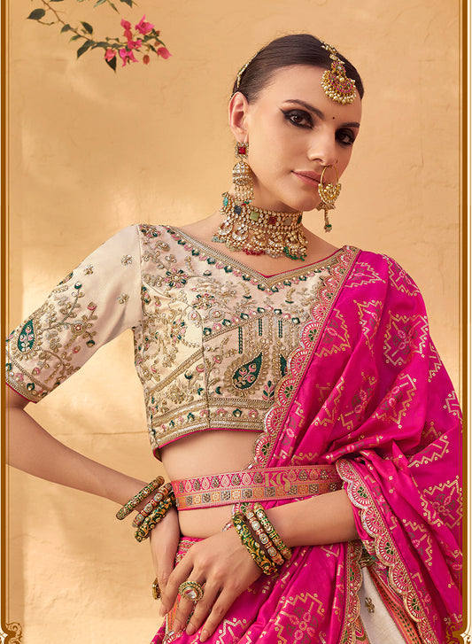 Multicolor Banarasi Silk Wedding Wear Lehenga With Embroidery Work