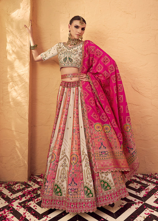 Multicolor Banarasi Silk Wedding Wear Lehenga With Embroidery Work