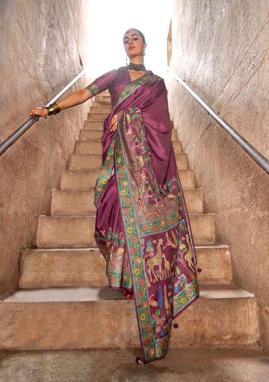 Purple Printed Silk Contemporary Saree