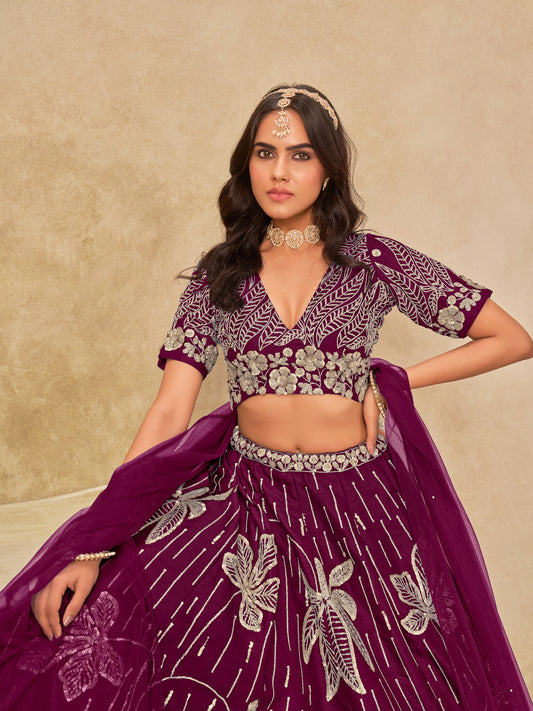 Wine Embroidered Art Silk Reception Trendy Lehenga Choli