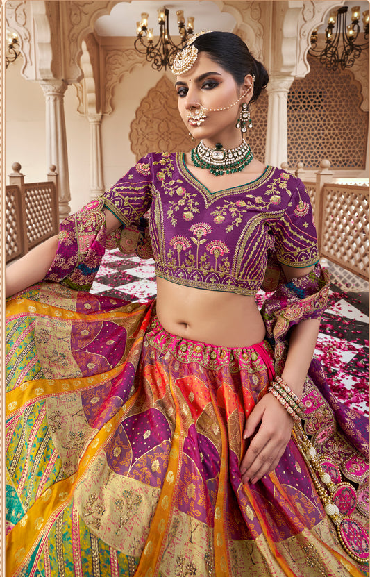 Multicolor Premium Banarasi Silk with Zarkan & Cutwork Wedding Wear Lehenga