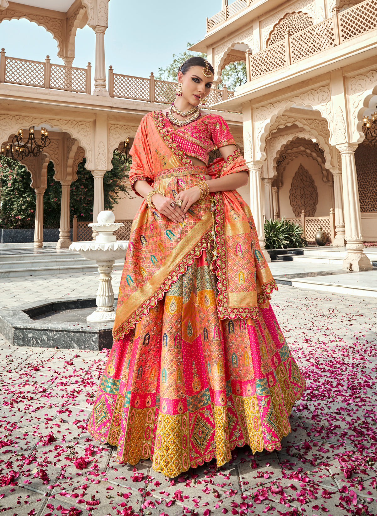 Rani Pink Premium Banarasi Silk with Zarkan & Cutwork Wedding Wear Lehenga