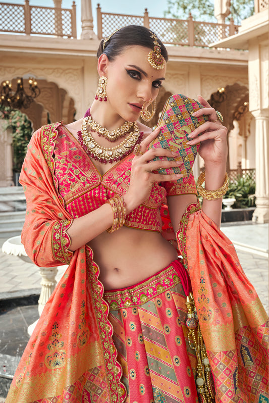 Rani Pink Premium Banarasi Silk with Zarkan & Cutwork Wedding Wear Lehenga
