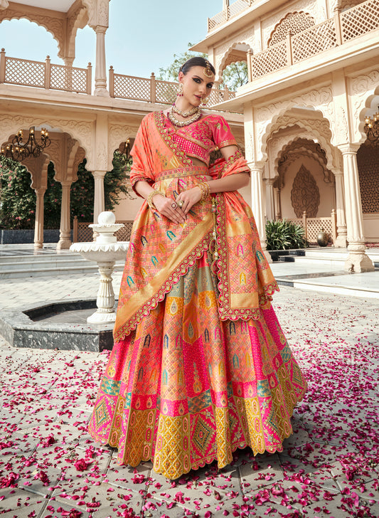 Rani Pink Premium Banarasi Silk with Zarkan & Cutwork Wedding Wear Lehenga