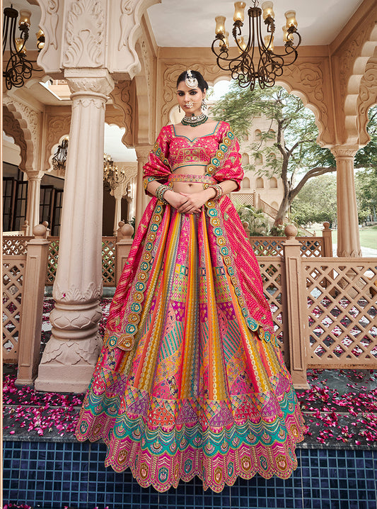 Multicolor & Pink Premium Banarasi Silk with Zarkan & Cutwork Wedding Wear Lehenga