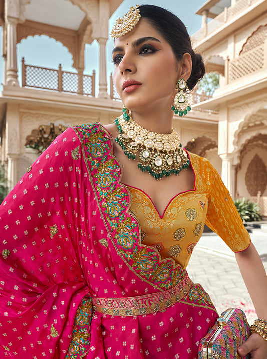 Multicolor Premium Banarasi Silk with Zarkan & Cutwork Wedding Wear Lehenga