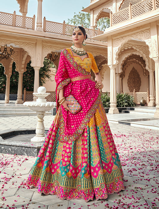 Multicolor Premium Banarasi Silk with Zarkan & Cutwork Wedding Wear Lehenga