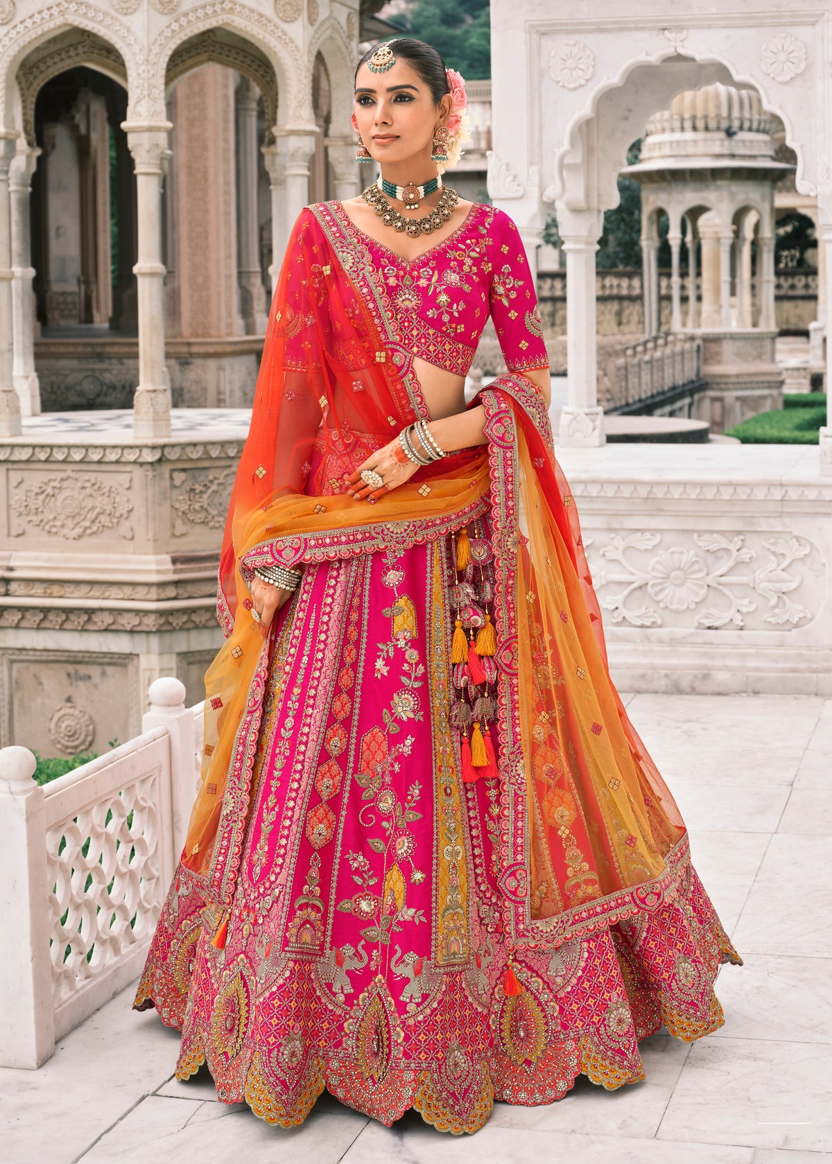 Rani Pink Silk Bridal Lehenga With Sequins Embroidery And Stone Work
