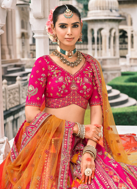 Rani Pink Silk Bridal Lehenga With Sequins Embroidery And Stone Work