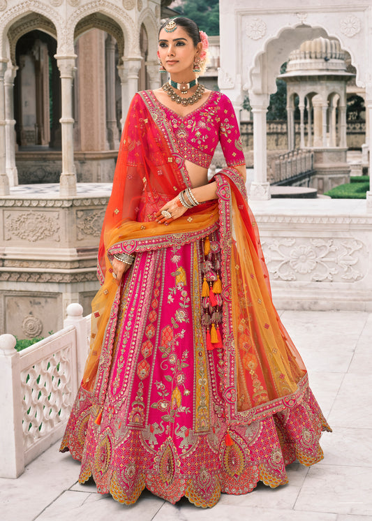 Rani Pink Silk Bridal Lehenga With Sequins Embroidery And Stone Work