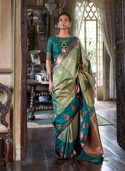 Green Zari Woven Work Silk Indian Traditional Wear Saree