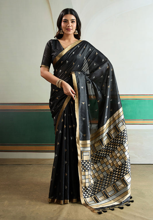 Black Handloom Weaving Silk Festival Wear Saree