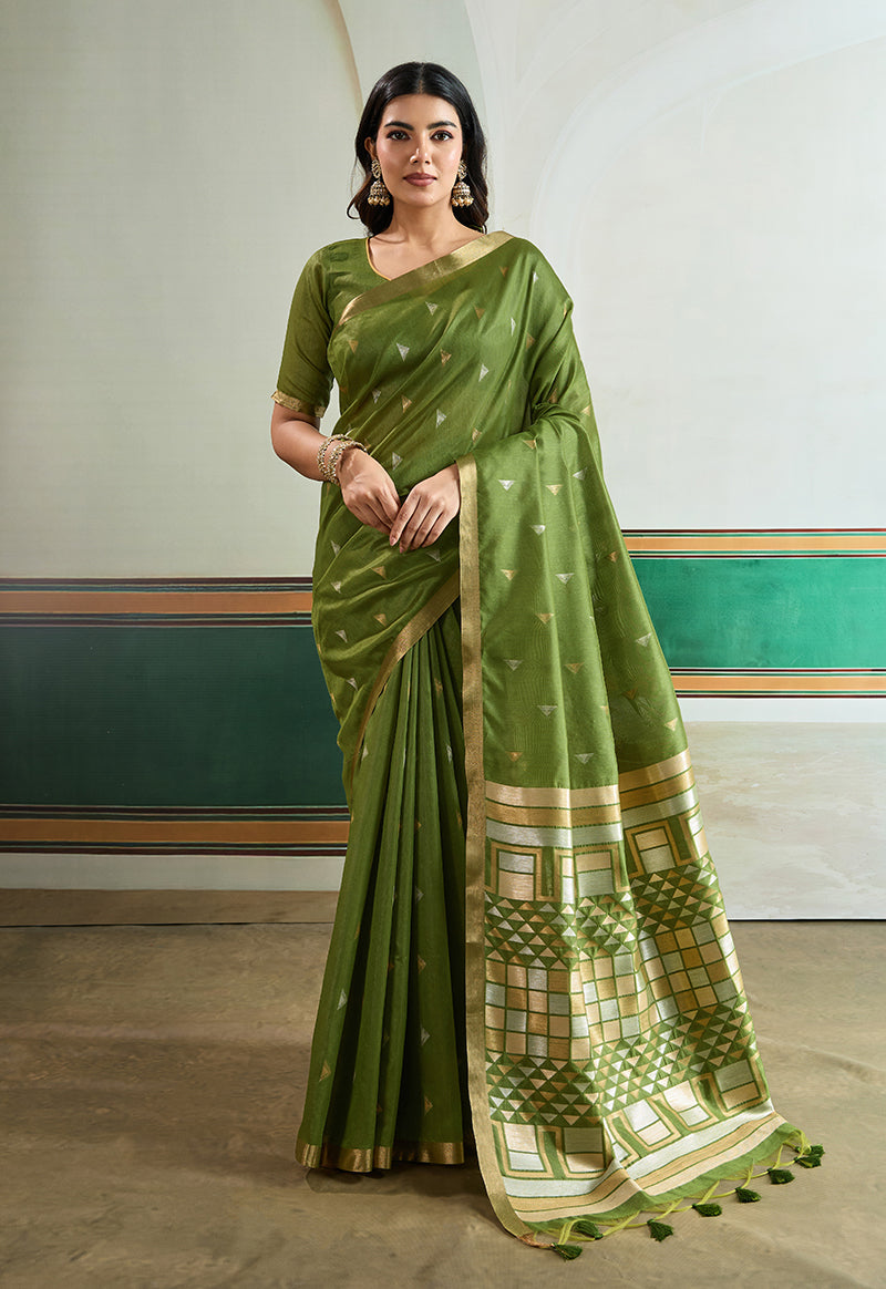 Green Handloom Weaving Silk Festival Wear Saree