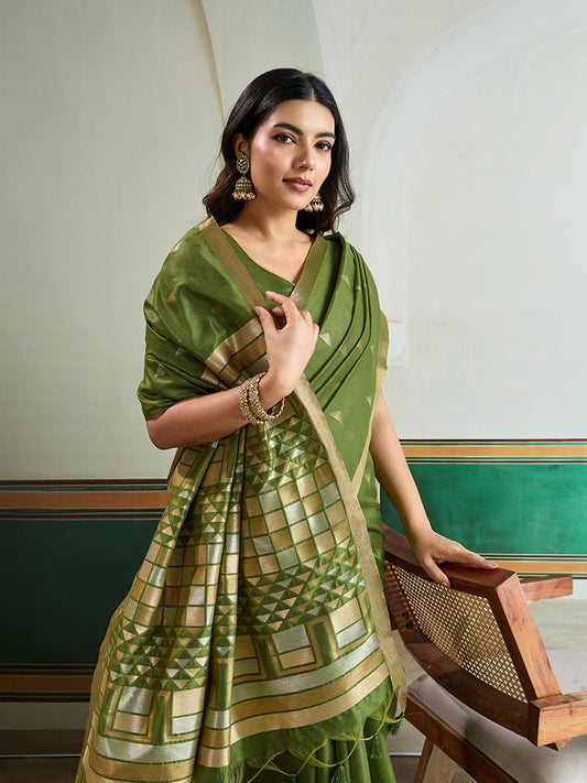 Green Handloom Weaving Silk Festival Wear Saree