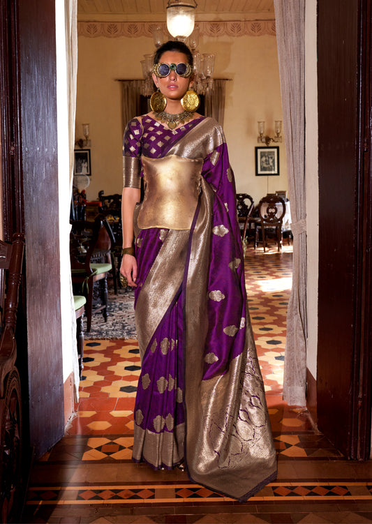 Purple Color Two Tone Hnadloom Weaving Silk Traditional Saree