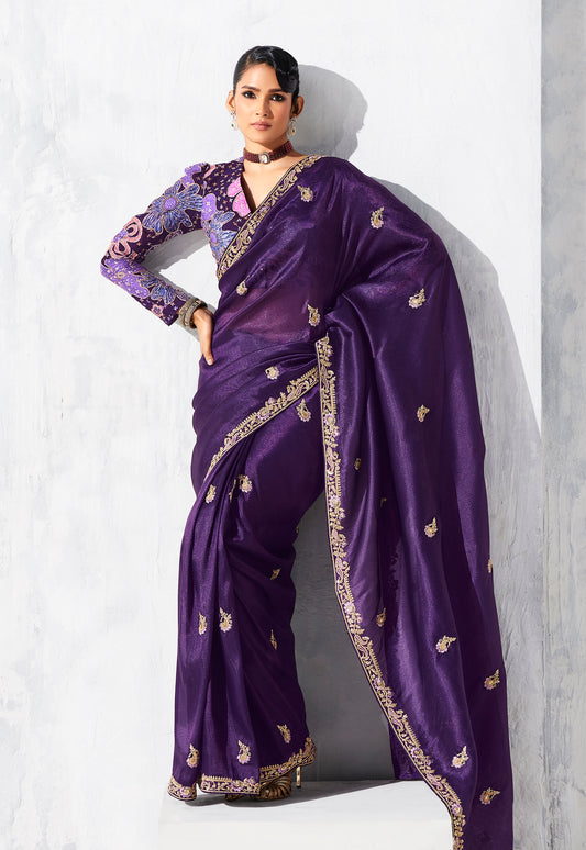 Purple Fancy Fabric Embroidered Contemporary Saree