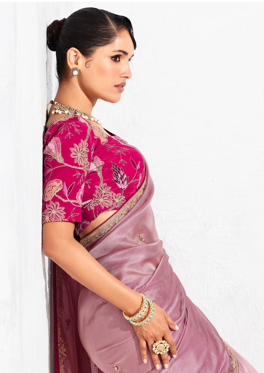 Pink Fancy Fabric Embroidered Contemporary Saree