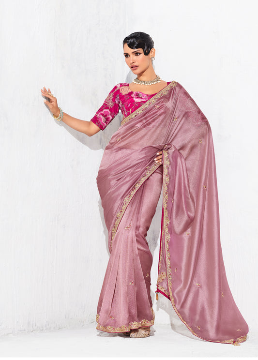 Pink Fancy Fabric Embroidered Contemporary Saree
