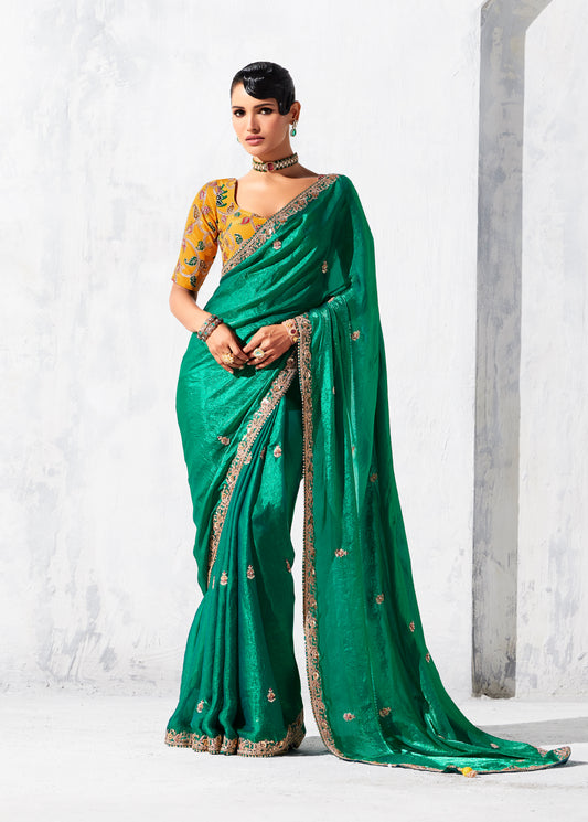 Teal Fancy Fabric Embroidered Contemporary Saree