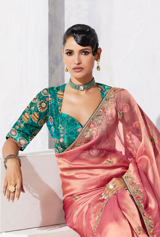 Pink Fancy Fabric Embroidered Contemporary Saree