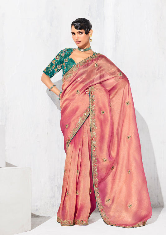 Pink Fancy Fabric Embroidered Contemporary Saree