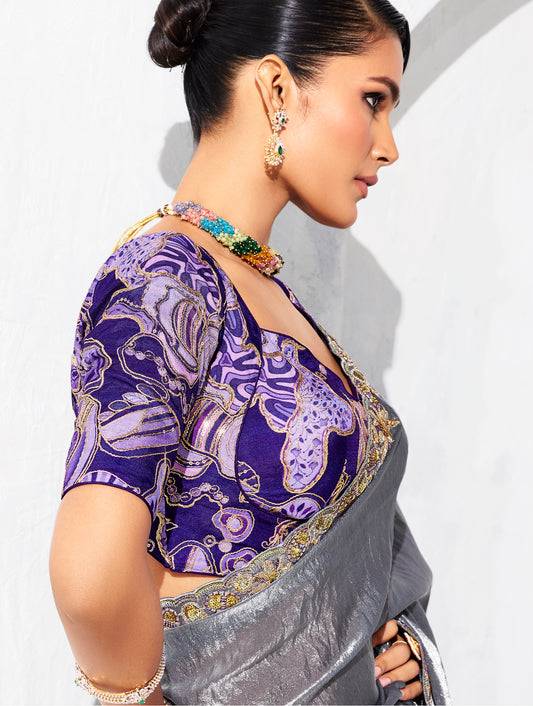 Grey Fancy Fabric Embroidered Contemporary Saree