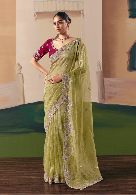 Embroidered Pear Fancy Fabric Party Designer Saree