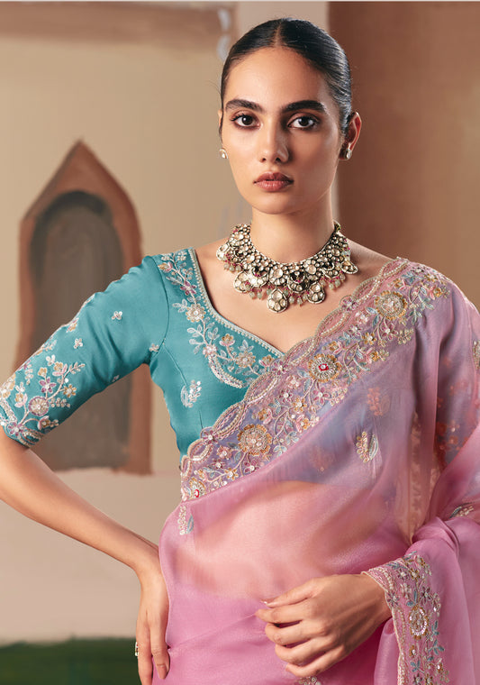 Embroidered Pink Fancy Fabric Party Designer Saree
