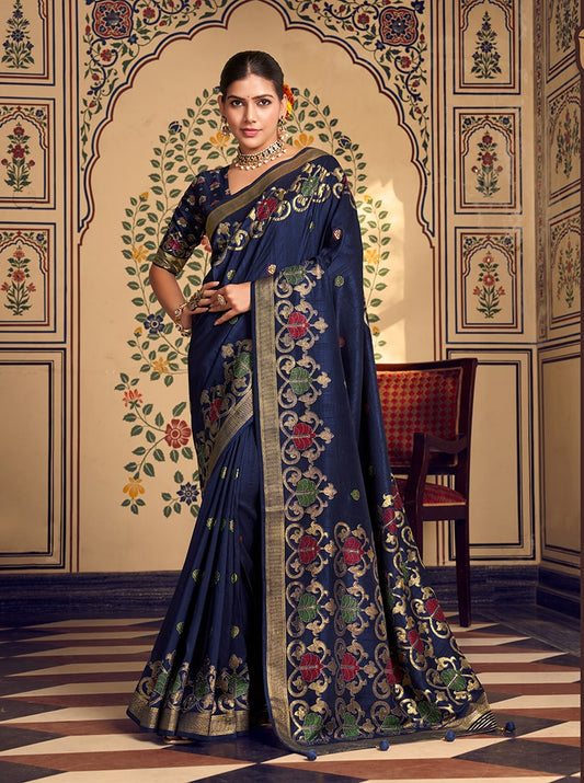 Banarasi Traditional Design Zari Work Saree In Navy blue
