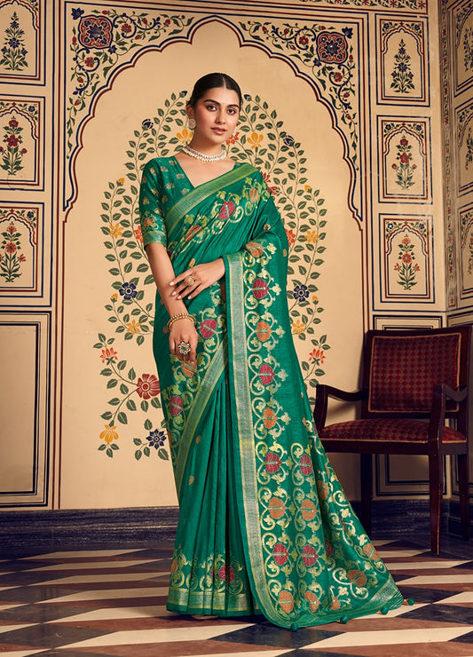 Banarasi Traditional Design Zari Work Saree In Turquoise