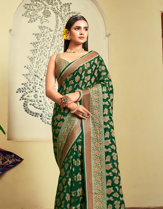 Green Georgette With Weaving Butta Border Pallu Classic Saree