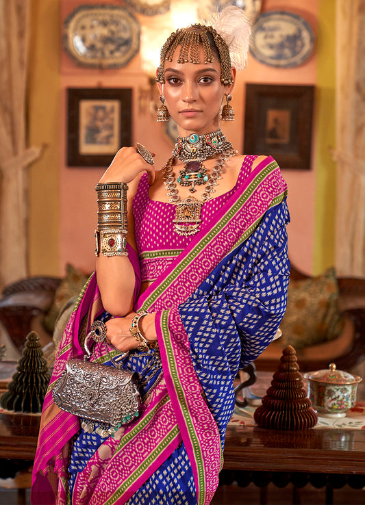 Navy blue Color Patola Design Zari Work Traditional Saree