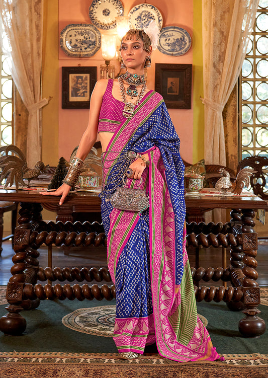 Navy blue Color Patola Design Zari Work Traditional Saree