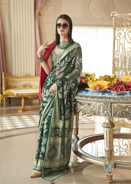 Georgette Classic Saree with Fancy Work for Ceremonial in Dark Green