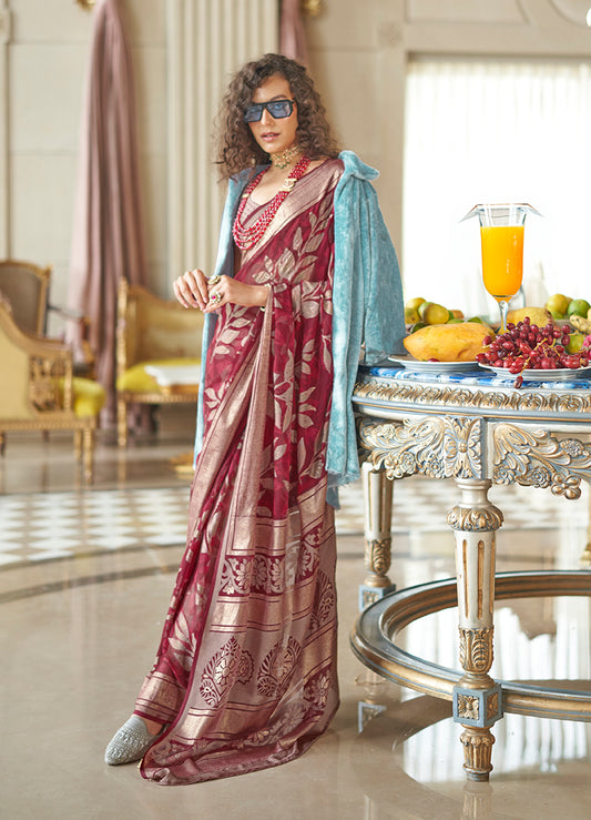 Georgette Classic Saree with Fancy Work for Ceremonial in Red
