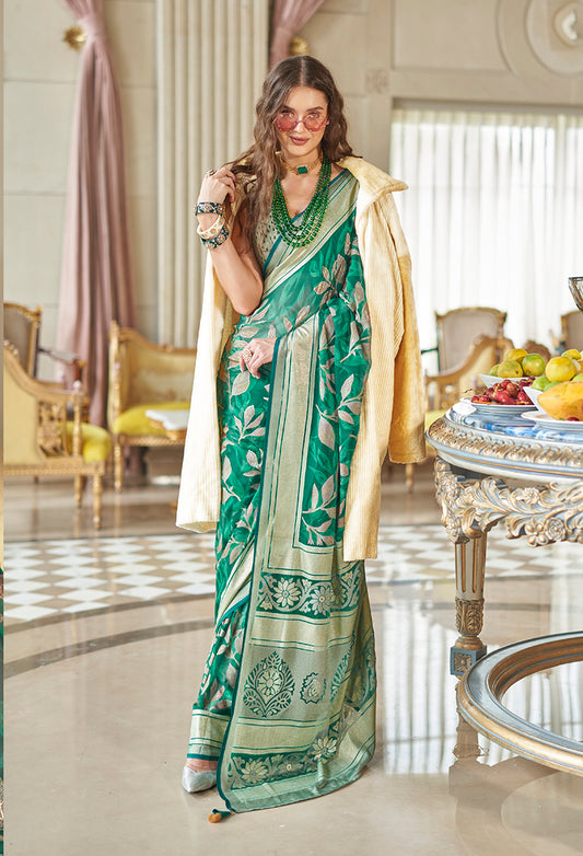 Georgette Classic Saree with Fancy Work for Ceremonial in Sea Green