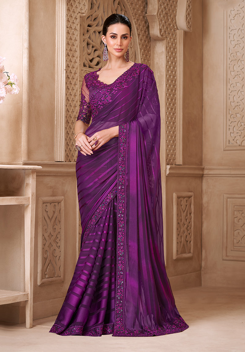 Purple Color Georgette Fancy Designer Festival Saree