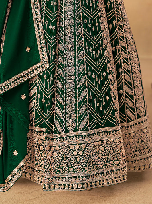 Faux Georgette Embroidered Dark Green Engagement Wear Anarkali Suit