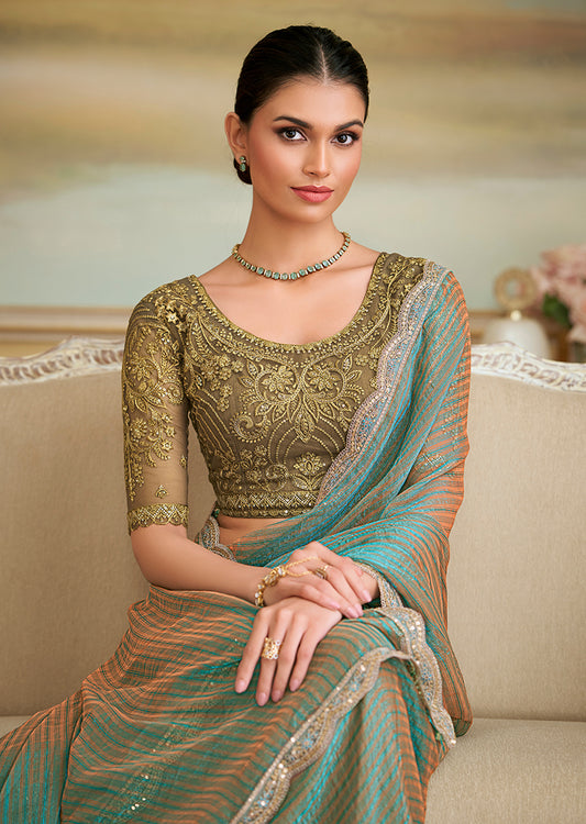 Multicolor Blossom Georgette Embroidered Border Party Trendy Saree