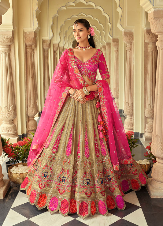 Readymade Lehenga Choli Heavy Work Embroidered Silk in Olive green