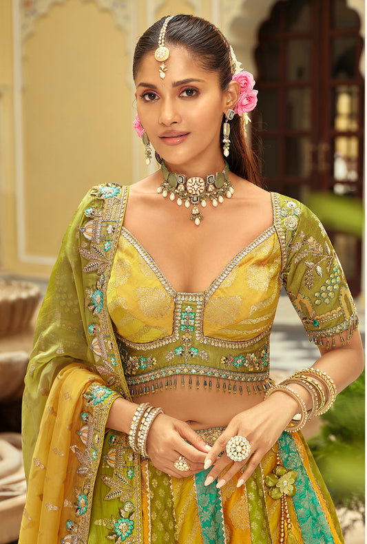 Readymade Lehenga Choli Heavy Work Embroidered Silk in Multicolor