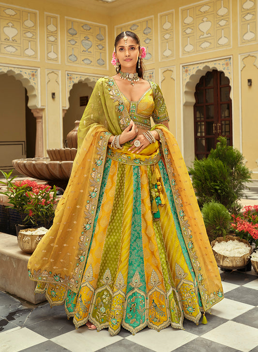 Readymade Lehenga Choli Heavy Work Embroidered Silk in Multicolor