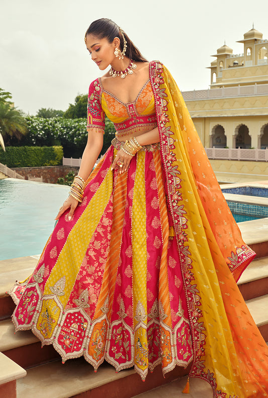 Readymade Lehenga Choli Heavy Work Embroidered Silk in Multicolor