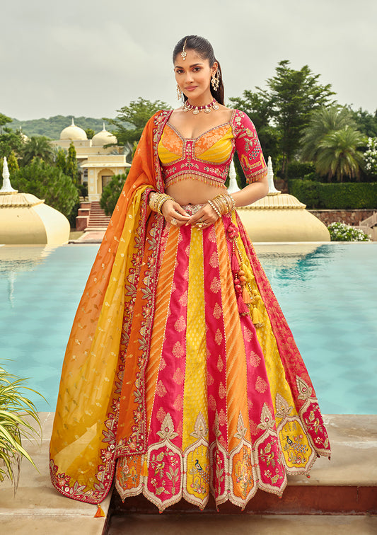 Readymade Lehenga Choli Heavy Work Embroidered Silk in Multicolor
