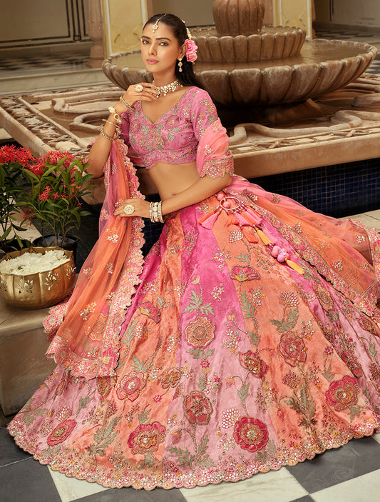 Readymade Lehenga Choli Heavy Work Embroidered Silk in Pink