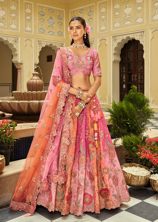 Readymade Lehenga Choli Heavy Work Embroidered Silk in Pink